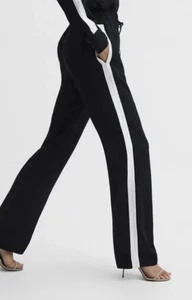 Reiss May Wide Leg Trousers UK 12 Black White Side Stripe Pockets Pullover - Picture 1 of 12