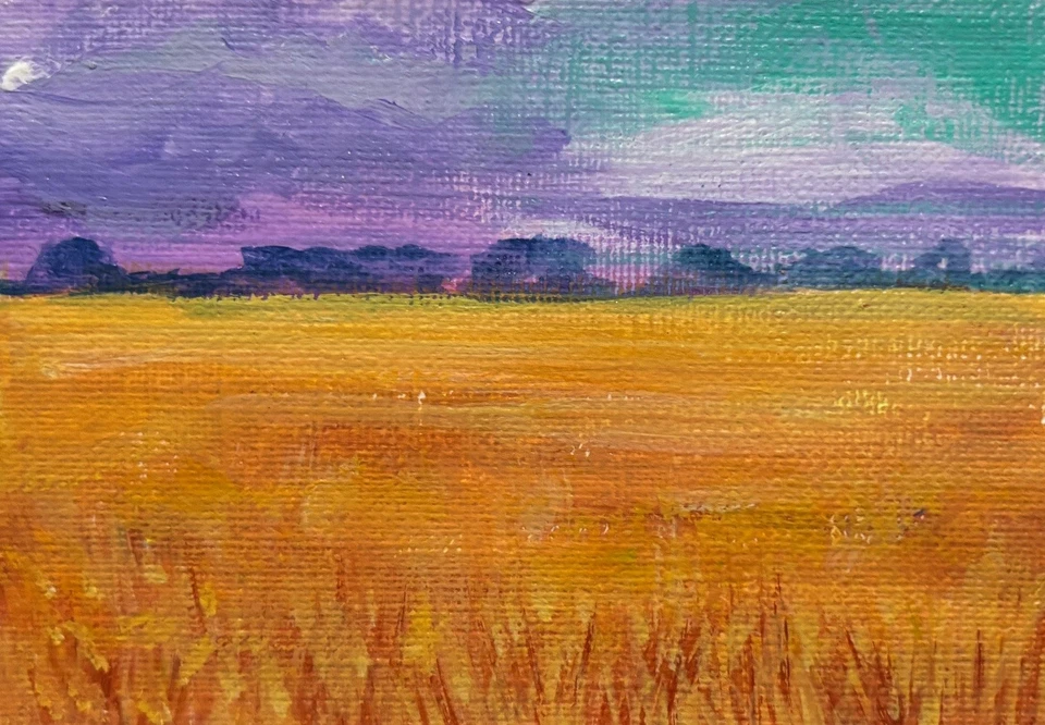 ACEO Original, Paisaje Abstracto Campo Campos de Trigo, Mini Arte Foto 1 de 1
