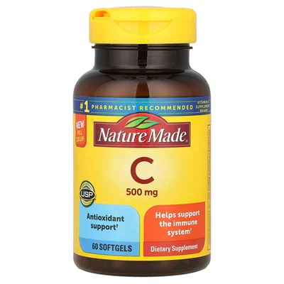 Vitamina C 500 mg 60 cápsulas gelatinosas líquidas feitas na natureza sem glúten, sem artificial - Imagem 1 de 3