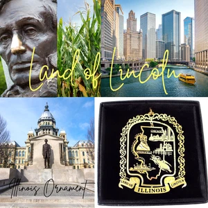 Illinois State Brass Ornament, Chicago, Personalize with Year Charm 2018 to 2026 - Picture 1 of 9