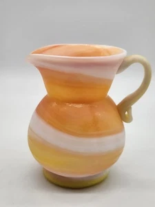 Kanawha Orange Cream Yellow  Swirl Slag Glass Creamer 3.5" Tall - Picture 1 of 14