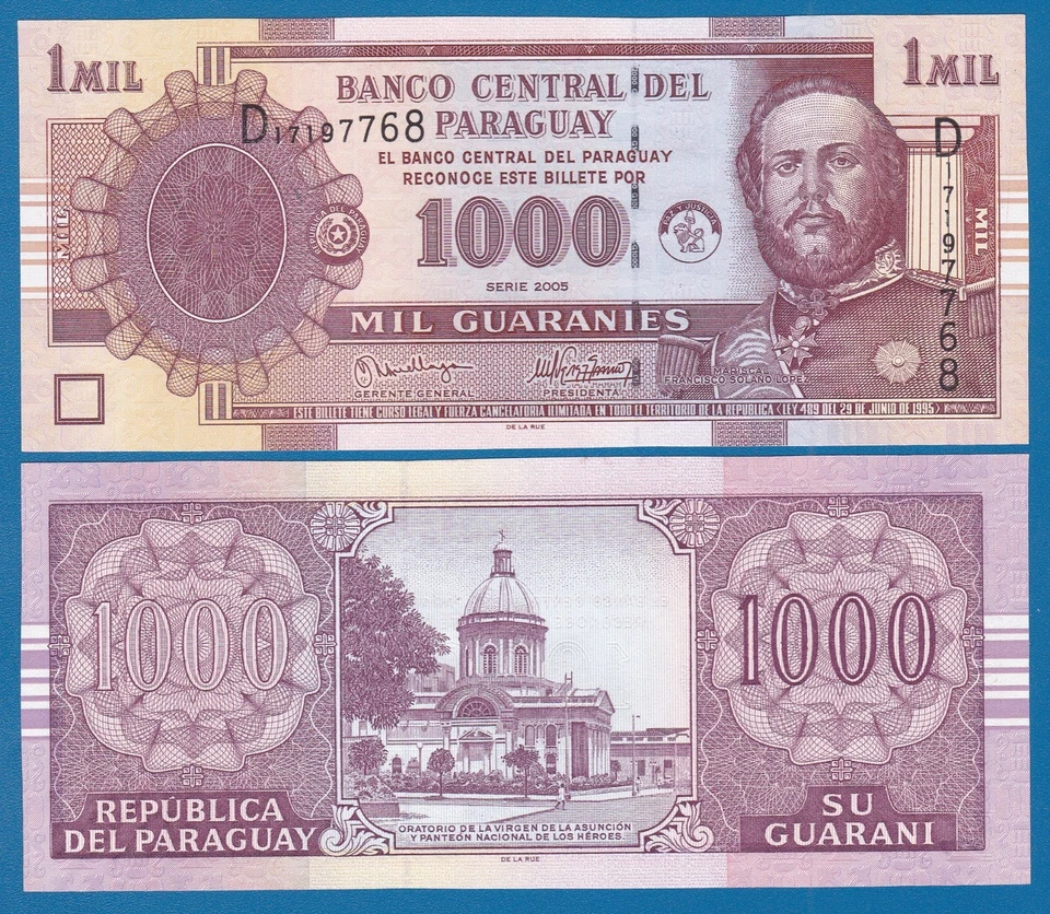 Paraguay 1 Mil 1000 Guaranies P 222b 2005 UNC  ( P 222 b ) - Image 1 of 1
