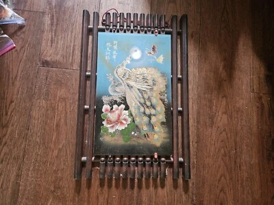 Flores de mariposa de vidrio montadas asiáticas chinas pavo real azul 22" x 14" frescas usadas Foto 1 de 4