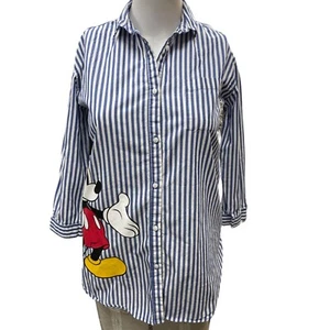 Disney Zara Kids Blue White Stripped Mickey Mouse Shirt Sz9 SKU1571 - Picture 1 of 6