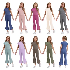 Girls Sets Fitness Two Piece Holiday Outfits Cycling Sweatsuits Summer Jogging - Picture 1 of 116