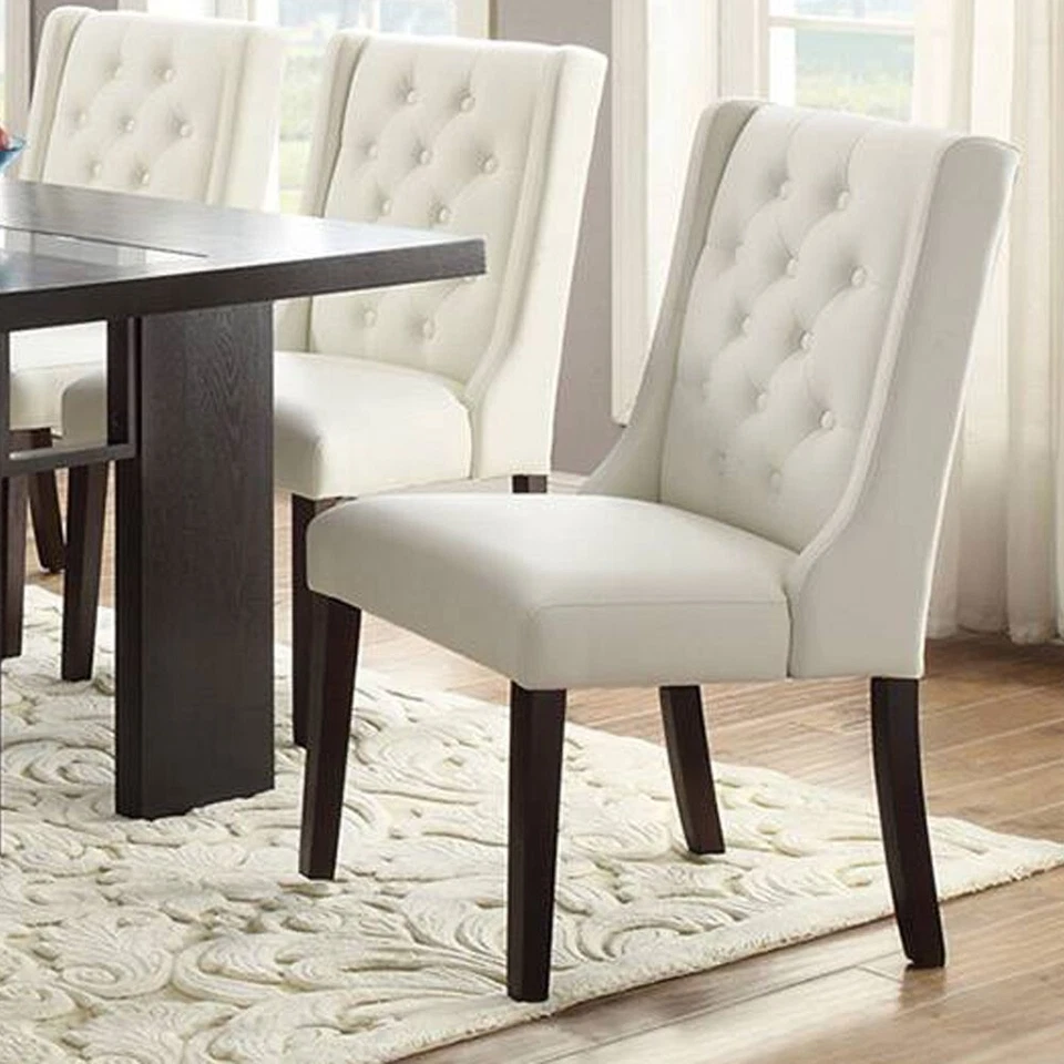 Juego de 2 SILLAS DE COMEDOR PARA EL HOGAR Blanco Imitación Cuero/Madera de Abedul con PATA DE MADERA MDF Foto 1 de 1