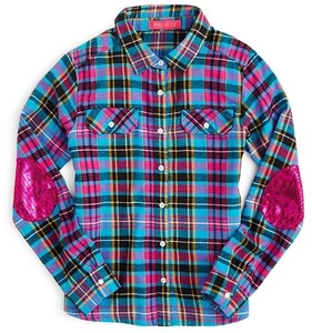 me.n.u Girls' Neon Plaid Button Down Shirt, Multi color, Size XL, MSRP $58 - Picture 1 of 1