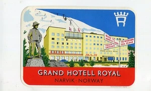 Etiqueta de equipaje de hotel vintage GRAND HOTELL ROYAL Narvik Noruega - Imagen 1 de 2