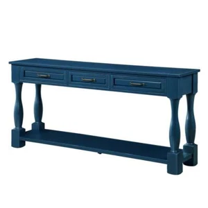 Unbranded Console Table 30" H X 63.4" W, Navy Blue W/ 3-Drawer, Shelf+Pine Legs - Picture 1 of 7