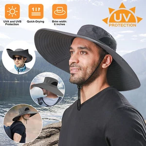 Herren Damen Sonnenhut Breite Krempe Atmungsaktiv Netz UPF50+ Wasserdicht Angeln Safari Hut - Bild 1 von 95