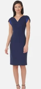 JS COLLECTIONS Women's 4 Tulip Sleeve V-Neck Navy/Sapphire Sheath Dress New Tags - Picture 1 of 5