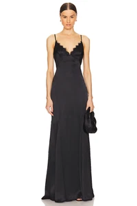 NEW,  L'AGENCE Zanna Lace Trim Gown in Black- Size 10  #EP358 - Picture 1 of 8