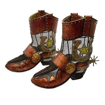 Cowboy Boot Metal Votive Candle Holder Western Decor Set of 2 - Image 1 of 4