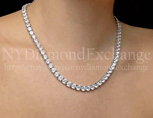 Round Simulated Diamond Tennis Necklace Real 925 Sterling Silver Chain 16"-30" - Picture 1 of 10