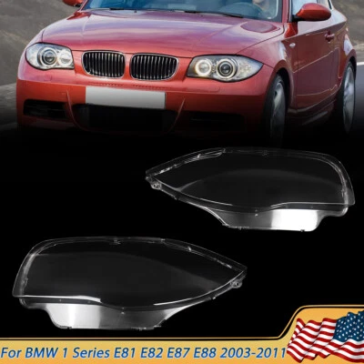 For BMW 1 Series E81 E82 E87 E88 2003-2011 Left Right Clear Headlight Lens Cover — 第 1/4 张图片