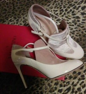 Scarpe VALENTINO, francesine tacco 100, Vernice Bianca, inserto rosa effetto oro - Foto 1 di 6