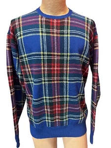 Vtg Sz XL Mens Wool Sweater Polo by Ralph Lauren Bold BLUE Windowpane Plaid - Picture 1 of 12