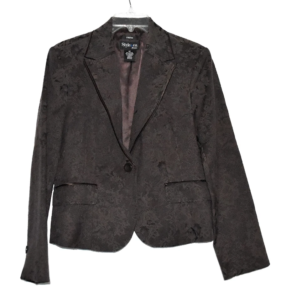Chaqueta Blazer Style&Co Marrón Floral Brocado Mujer Mezcla Algodón Talla 14P Nueva Sin Etiquetas Foto 1 de 4