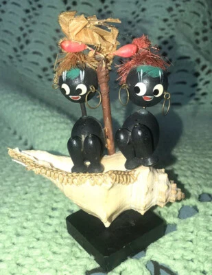 "Muñecas Kokeshi japonesas de colección tallada en madera estatuilla mujeres africanas con concha de 5"" de alto" Foto 1 de 4