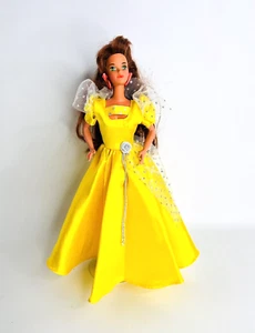 Vintage Barbie Doll Yellow Gown Silver Polka Dot Netting Accent & Stand 12" 1966 - Picture 1 of 14
