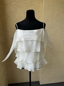 Flores & Flores White off Layered Silk Top Size 4 Asymmetrical Sleeve Zip Closur - Bild 1 von 13