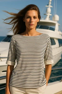 Lauren Ralph Lauren Green Label XL White Black Boatneck Nautical Striped Shirt - Picture 1 of 7