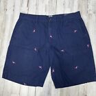 Gap Sz 34 Navy Blue Pink Flamingo Men Shorts Flat Front 100% Cotton Ca17897  X21