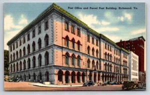 Richmond VA Street View Old Cars Post Office and Parcel Post Building Postcard - Picture 1 of 2
