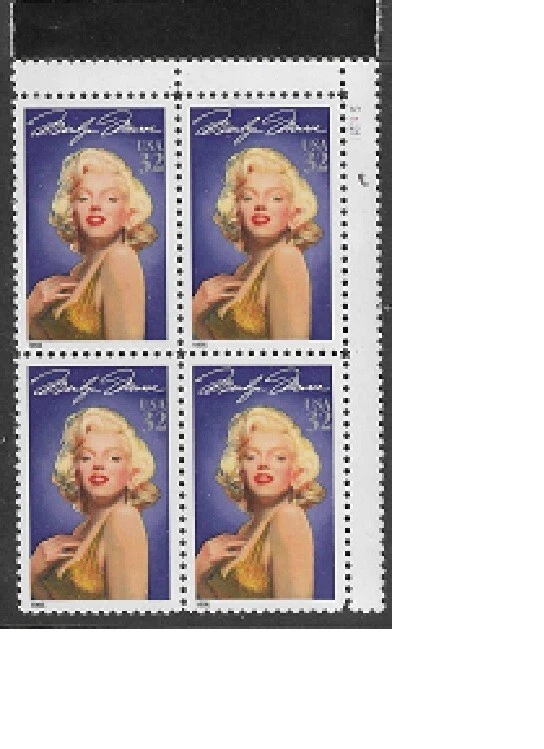 US Plate Block Stamps #2967 ~ 1995 32c Legends of Hollywood: Marilyn Monroe - Image 1 of 1