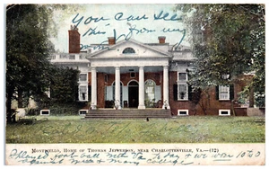Postkarte Haus von Thomas Jefferson Monticello Charlottesville Virginia VA 1910 - Bild 1 von 3