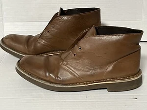 Clarks Desert Chukka Ankle Boots Brown Leather Mens Sz 9.5 10 US 43 EU No Laces - Picture 1 of 12
