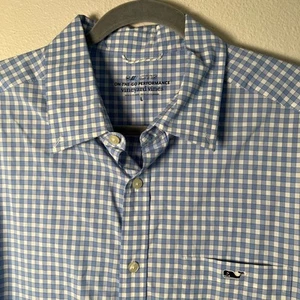 Vineyard Vines On-The-Go Performance Large L/S Button Down - Blue + White Check - Picture 1 of 7