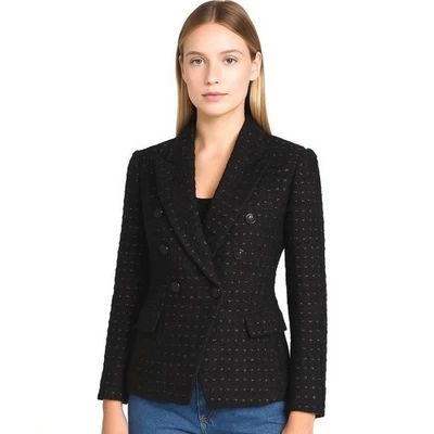 A.L.C. Blazer Chelsea Metálico Negro Tweed Doble Pecho Mujer Talla 4 Mob Wife Foto 1 de 4