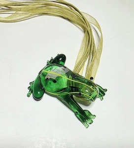 Hand Blown Green Glass Frog 2" Pendant Necklace - Picture 1 of 7
