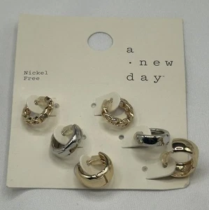 A New Day Nickel Free Gold & Silver Tone Hoop Huggie D-Hoop Earrings - Picture 1 of 3