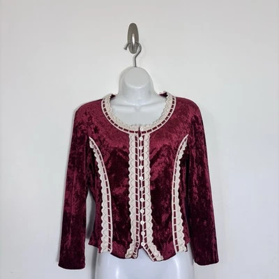 Top De Colección Terciopelo Encaje Botón Frontal Coqueta Renacimiento Angelcore Romántico S Foto 1 de 4