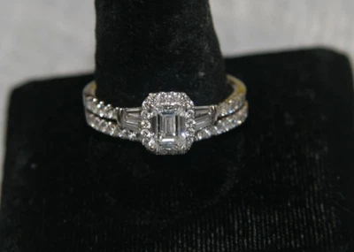 Lab Grown Emerald Cut/Baguette/Round Diamond 2 pc Wedding Set 14k WG Over 1.0ctw - Image 1 of 4