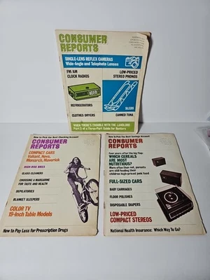 Lot Of 3 Vtg 1970s Consumer Reports Magazine 1975 Retro Products Reviews CVCC - Imagem 1 de 3