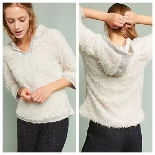 OFF WHITE Felpa Anthropologie Akemi + Kin ricamata pelliccia sintetica avorio felpa con cappuccio taglia M