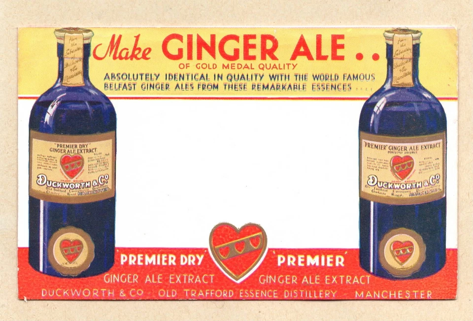 DUCKWORTH GINGER ALE of OLD TRAFFORD ESSENCE DISTILLERY Advertisement Card - Image 1 of 2