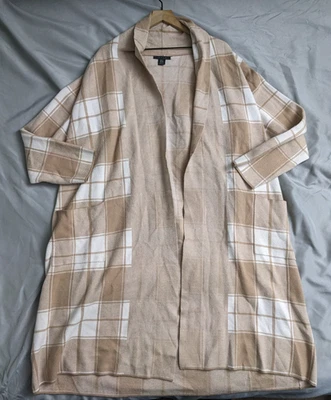 Tahari Sweater Womens Size 2X Beige Long Open Front Cardigan Duster Soft Knit - Image 1 of 4