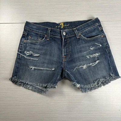 Pantalones Cortos 7 For All Mankind Para Mujer 30 Azul Denim Desgastado Corte Dobladillo Crudo Hechos en EE. UU. Foto 1 de 4