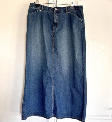 Old Navy Denim Jean Maxi Skirt Womens 12 Back Slit Y2K 100% Cotton VTG Bohemian - Image 1 of 4