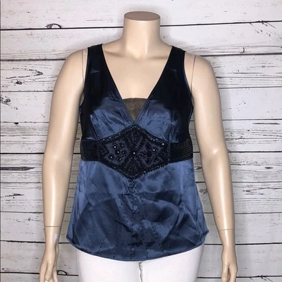 Blusa sin mangas Lane Bryant nueva con etiquetas talla 14 azul - negra adornada de gasa Foto 1 de 4