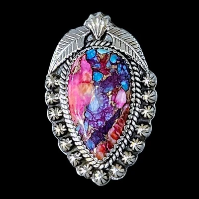 925 Пробы ювелирных изделий розовый колючий устрица георгин заявление кольцо размер 8,5 - Изображение 1 из 4