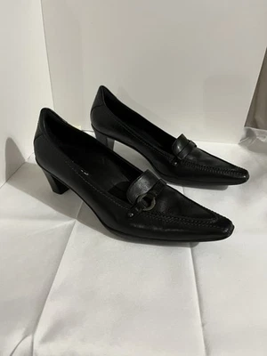 Zapatos de salón Ecco para mujer talla 39/8-8,5 tacón bloque puntiagudo cuero negro Foto 1 de 4