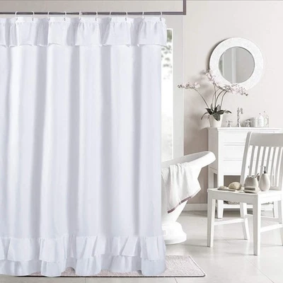 Gorgeous Fabric Rosette Shower Curtain Elegant White Ruched Clean Anthropologie - Image 1 of 4