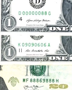 LOW # 00000088 Binary + Flipper # 09090606 $1 Fancy +Flipper serial 88869888 $20 - Picture 1 of 3