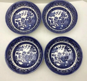 Set 4 Blue Willow Salad Dessert  Bowls Earthenware Made In England 6" - Picture 1 of 6