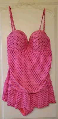 Maiô feminino Joe Boxer tamanho XL rosa quente e preto bolinhas alças destacáveis - Imagem 1 de 4